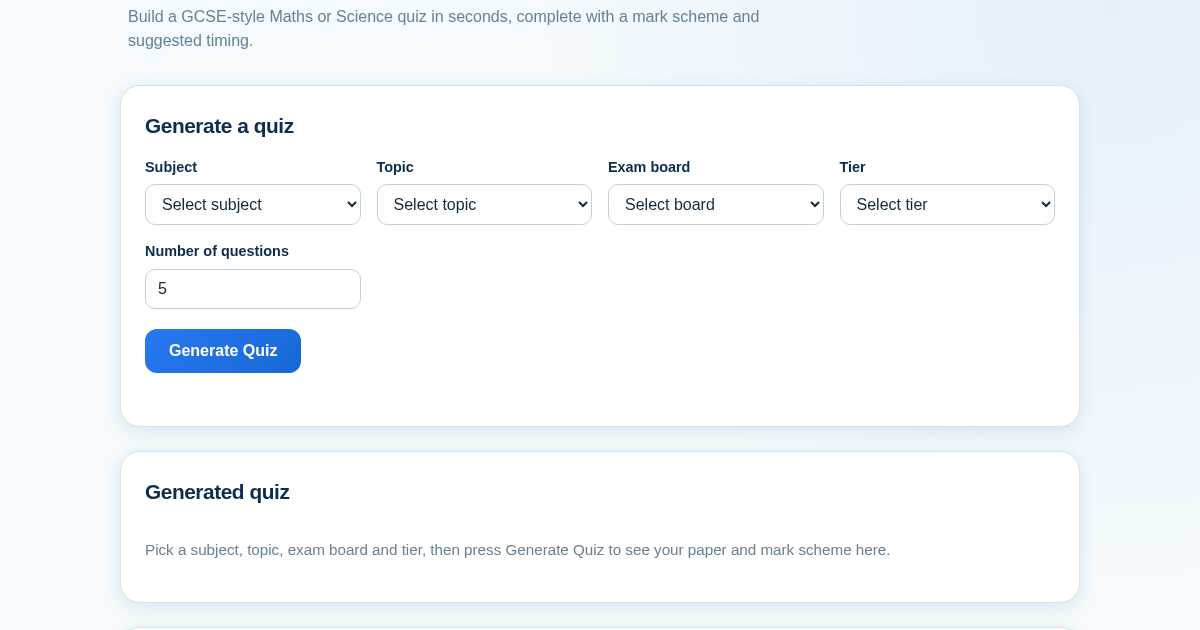 GCSE Quiz Generator for Teachers